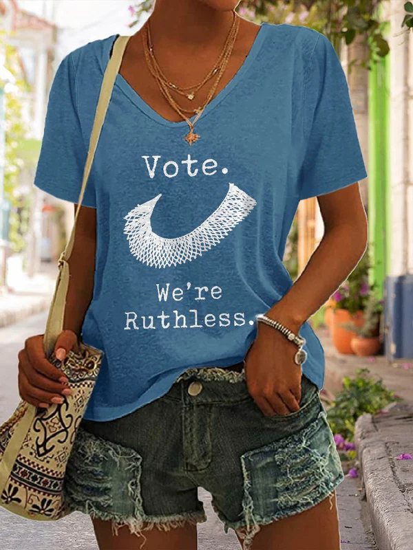 V-Neck Letter Print Casual T-Shirt