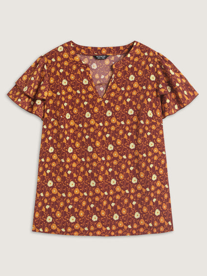 Floral Printed Layered Ruffled Sleeve Blouse