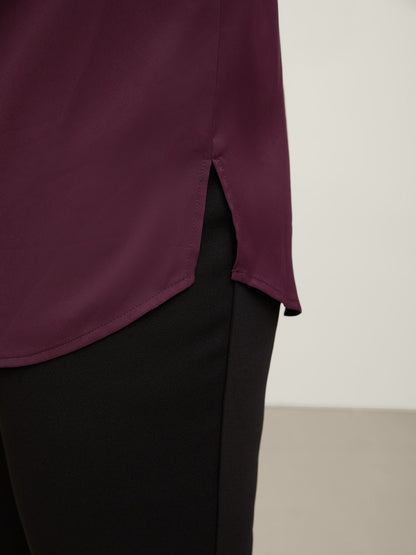 Metal Buckle Neckline Solid Blouse