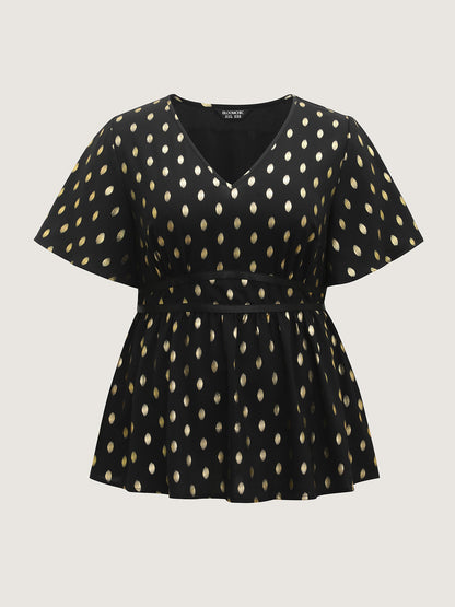 Shimmery Sequin Polka Dots Waist-Cinched Blouse