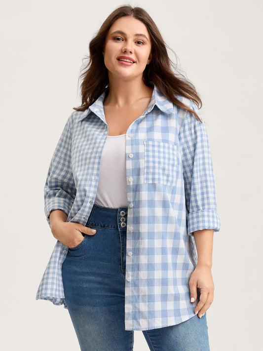 Asymmetrical Plaid Button-Down Shirt