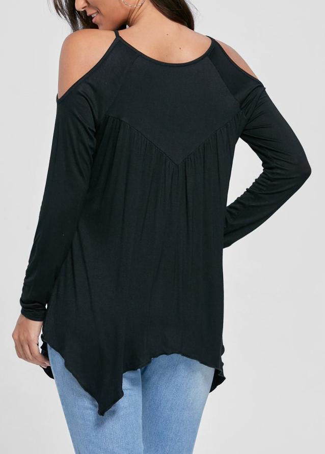 Solid Patchwork Lace Cold Shoulder Long Sleeves Tops