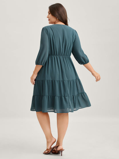 Texture Tiered Tassel Solid Midi Dress