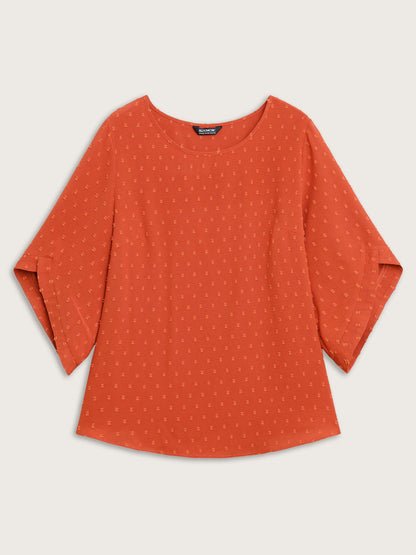 Textured Round Neck Bell Sleeve Blouse