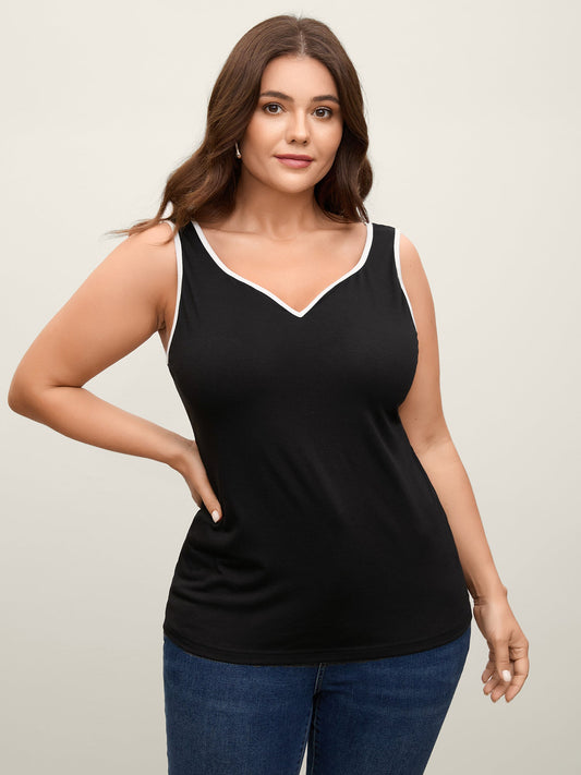 Color Contrast V-Neck Fitted Tank Top