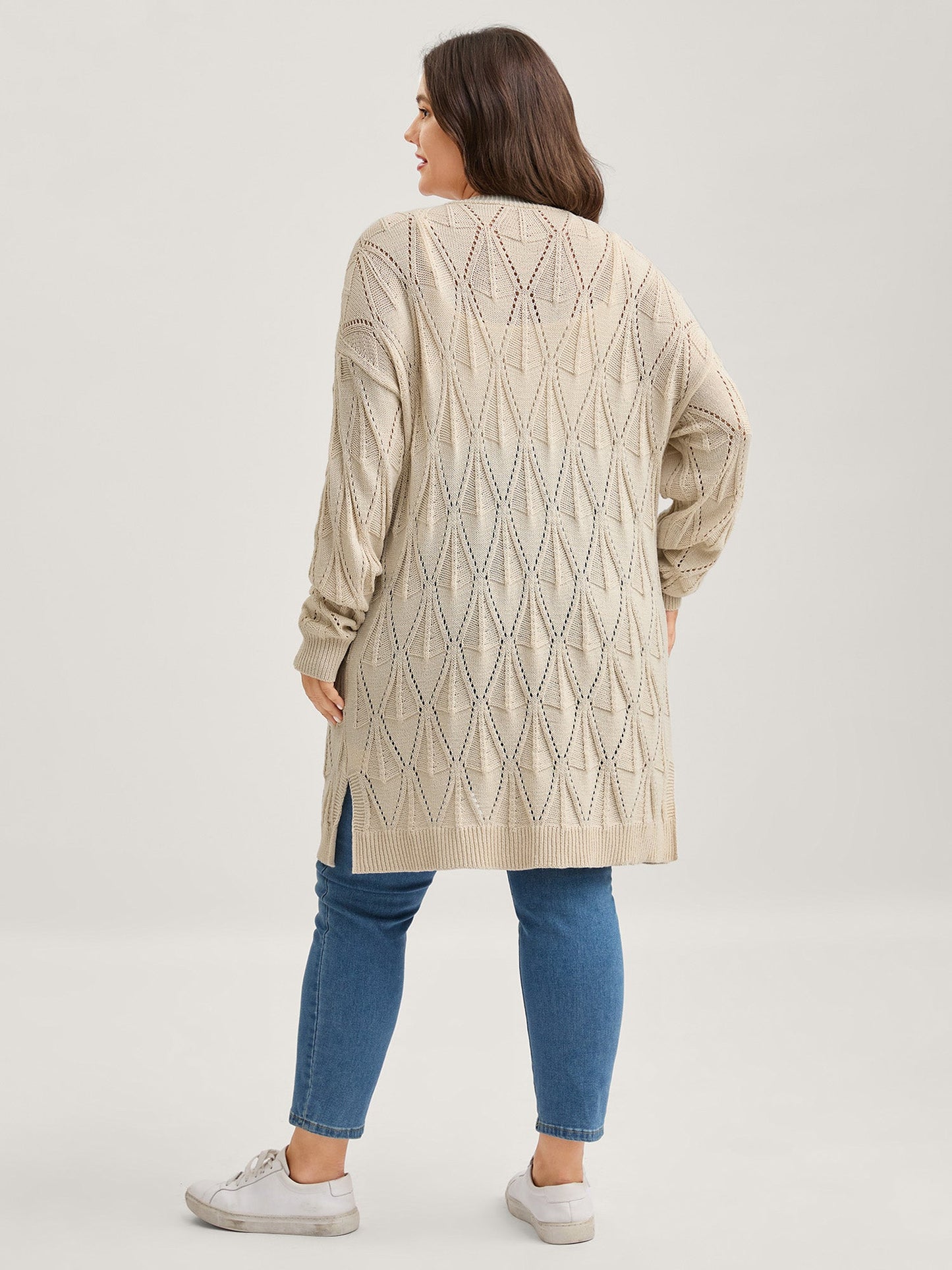 Textured Cut-Out Slit Pockets Knit Cardigan
