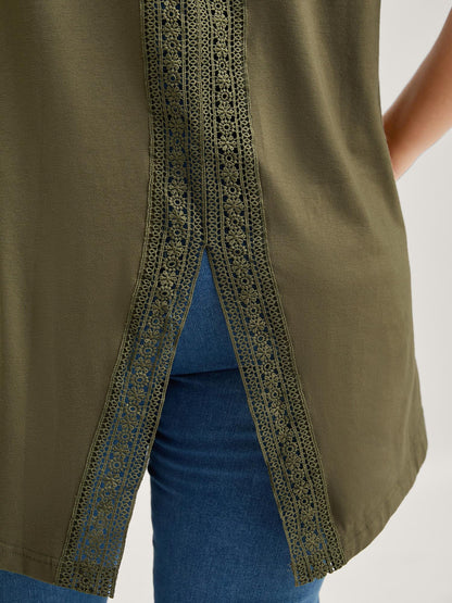 Split Lace Back Solid T-Shirt