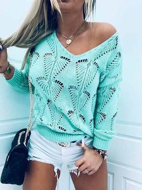 Loose Hollow V-neck Knitted Sweater