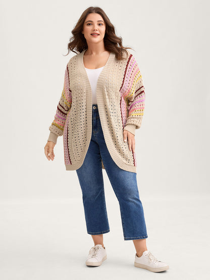 Textured Cut-Out Striped Knit Cardigan