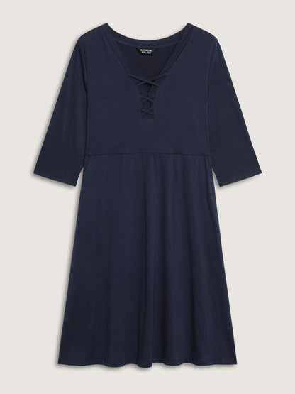 Supersoft Neck Tie-Up Pockets Midi Dress