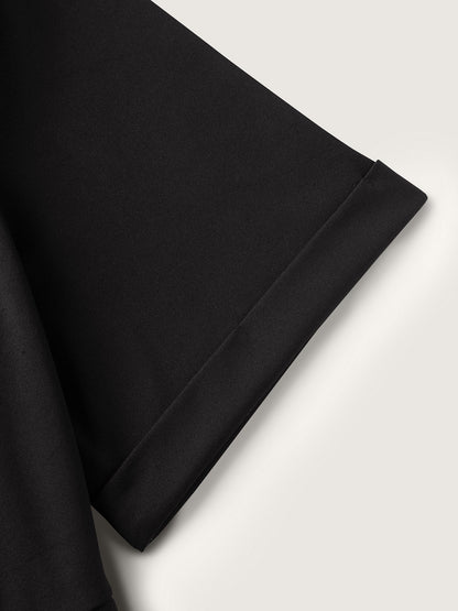 Stretchy Blazer Collar Belted Knee-Length Dress