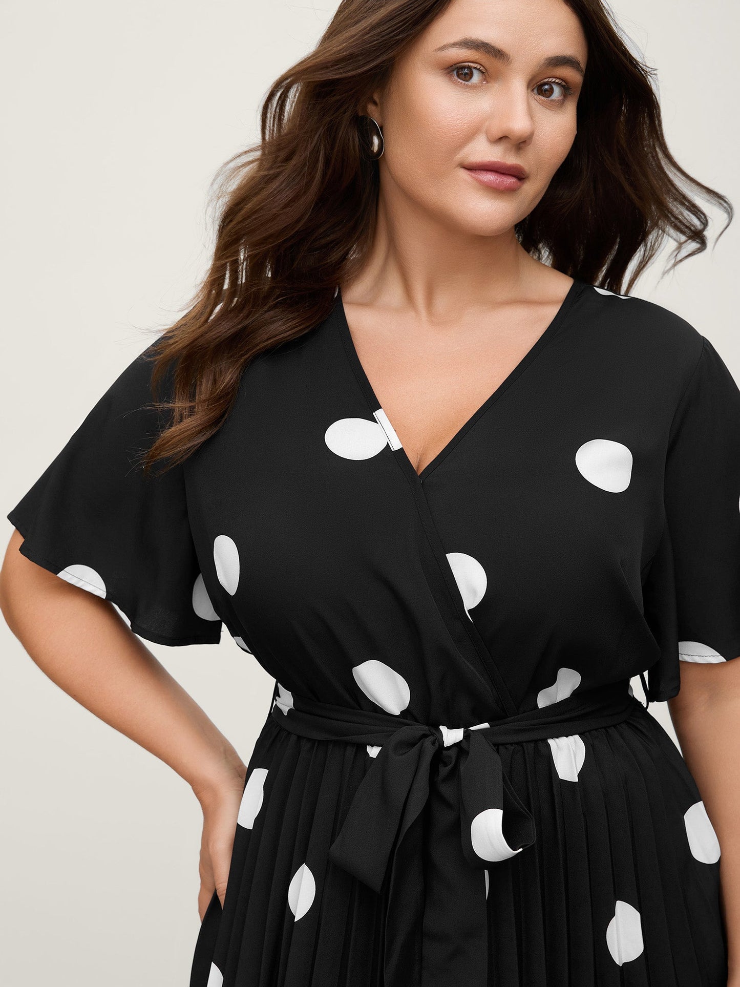 Polka Dots Stretchy Waist Pockets Midi Dress