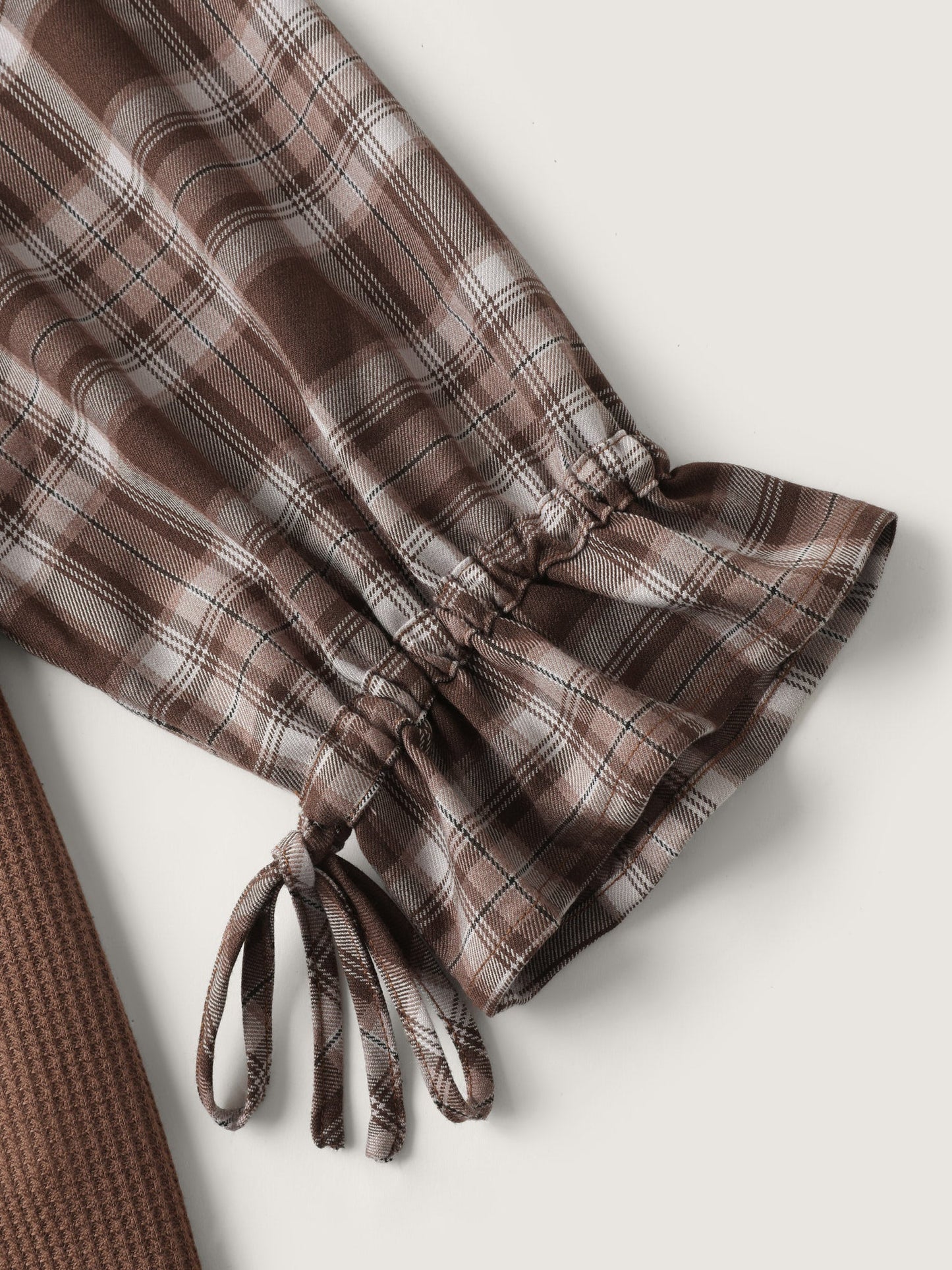 Textured Plaid Print Neck-Tie Sweatshirt
