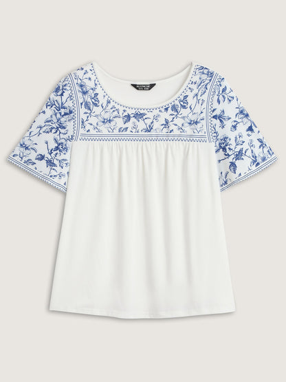Floral Flowy Knit Solid T-Shirt