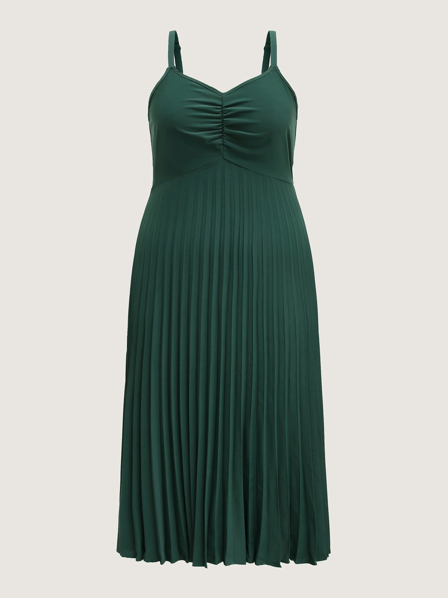 Pleated Pockets Solid Cami Midi Dress