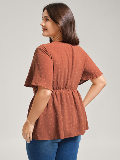 Lace Textured Cinched-Flared Waist Blouse