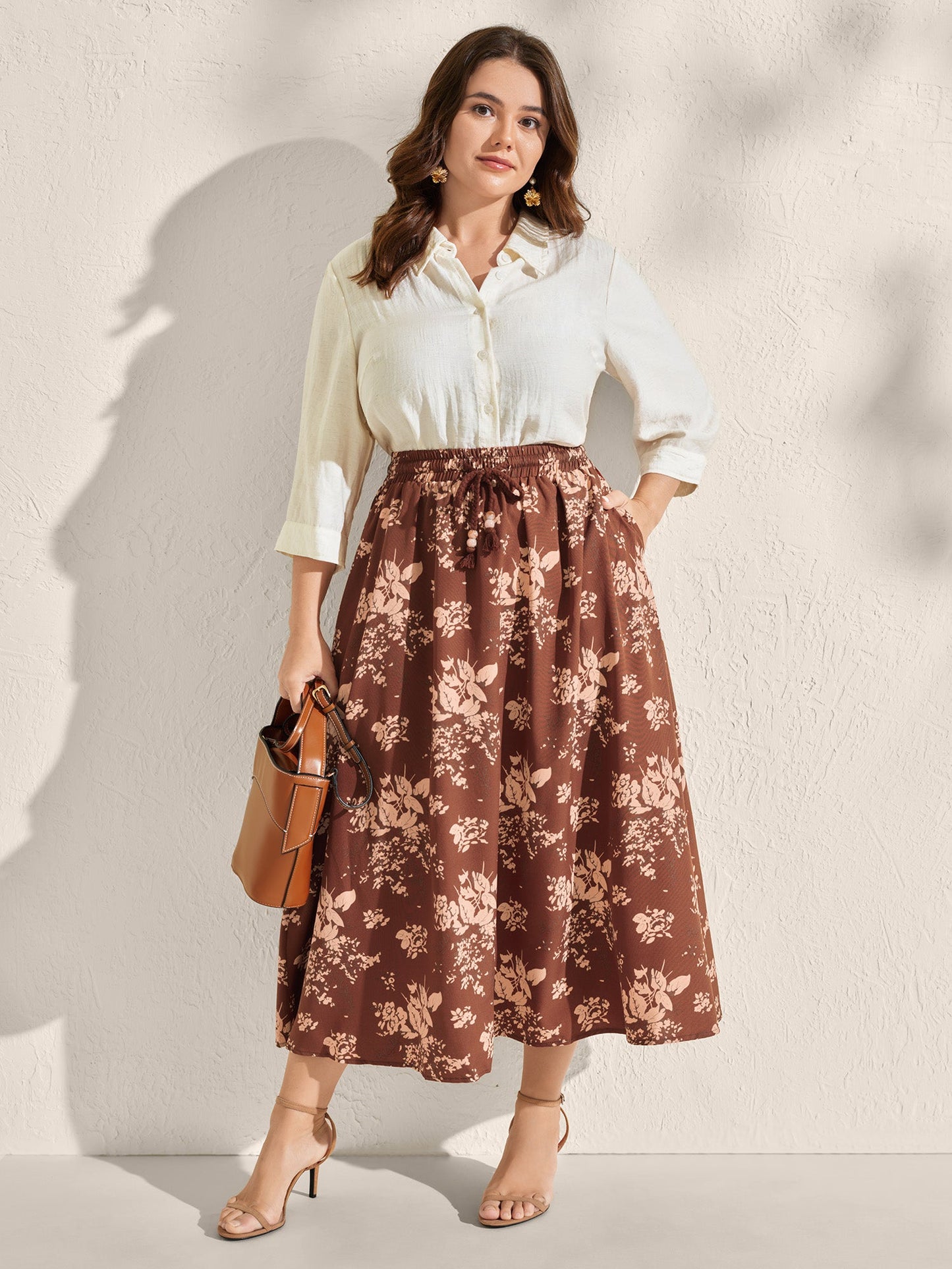 Large Floral Print Waist-Tie Midi Dress