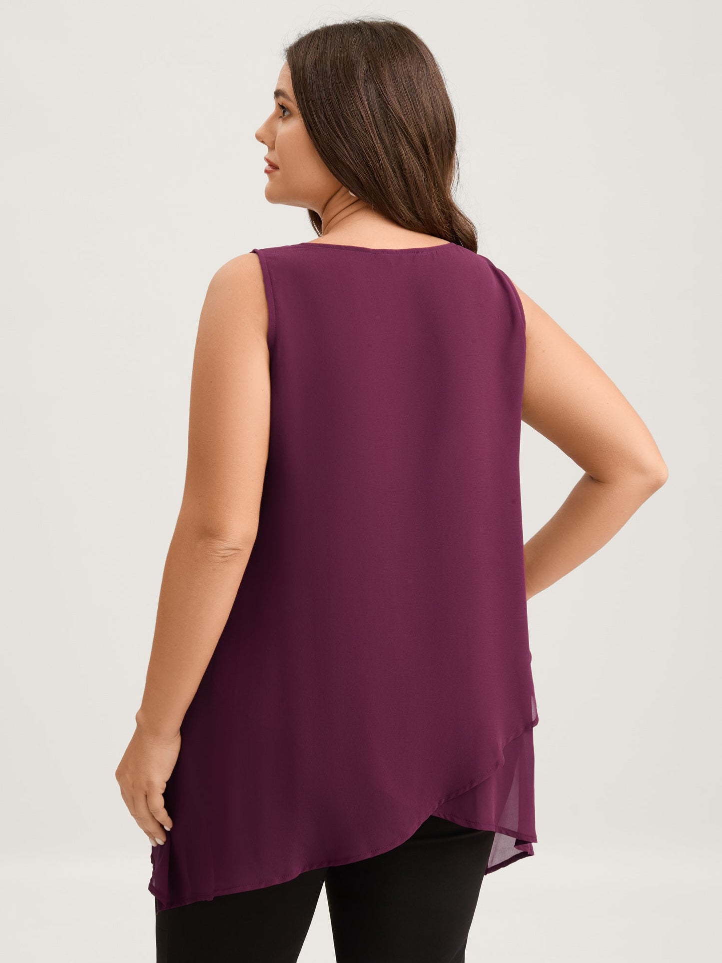 Chiffon Overlap Hem V-Neck Tank Top