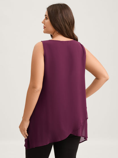 Chiffon Overlap Hem V-Neck Tank Top