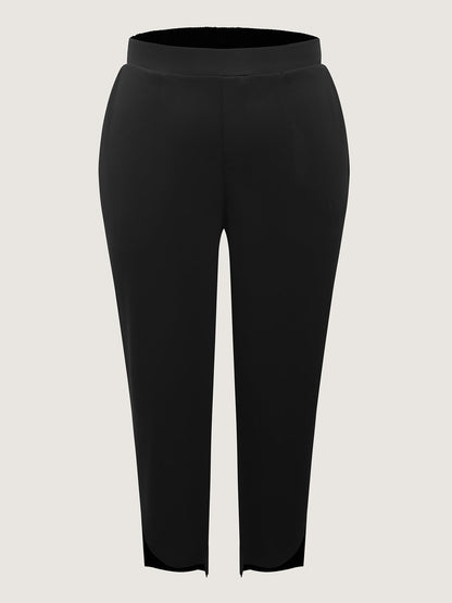 Split Curvy Hem Straight-Leg Pants