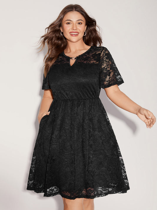 Floral Lace Metal Detail Midi Dress