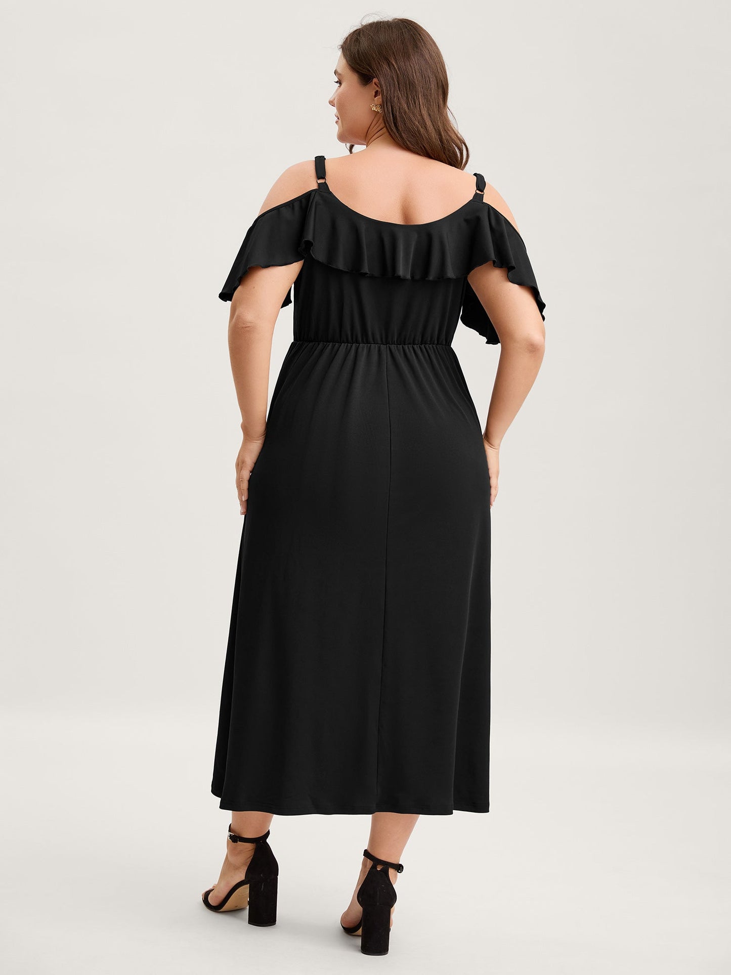 Pleated Ruffled Off-Shoulder Midi Dress