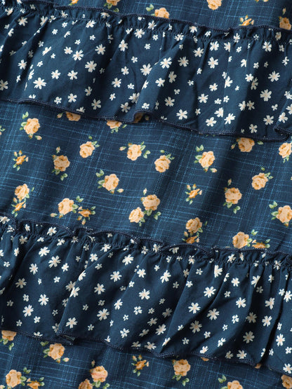 Floral Print Tiered Shirred Waist Midi Skirt