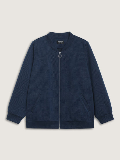 Textured Solid Pockets Zipper Jacket