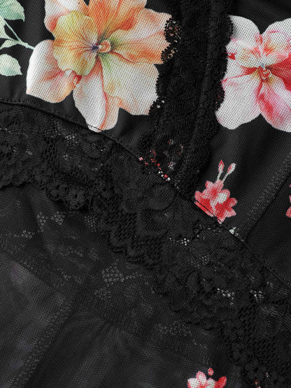 Floral Mesh Lace Trim Sleep Dress