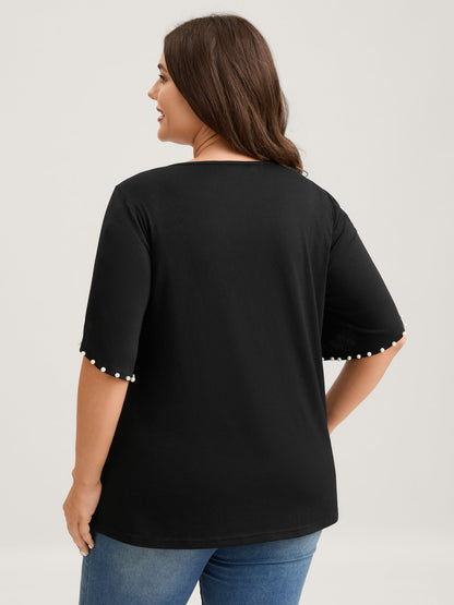 Pearl Petal Sleeve Neck Cut-Out Blouse
