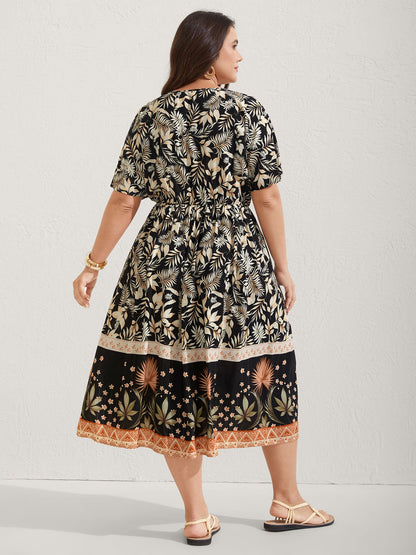 Rayon Floral Print Button Detail Midi Dress