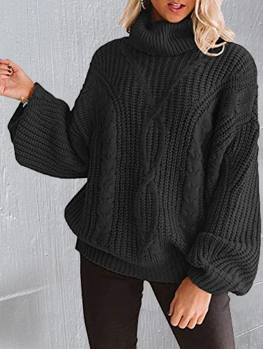 Women's Long Sleeve Turtleneck Chunky Knit Loose Sweater