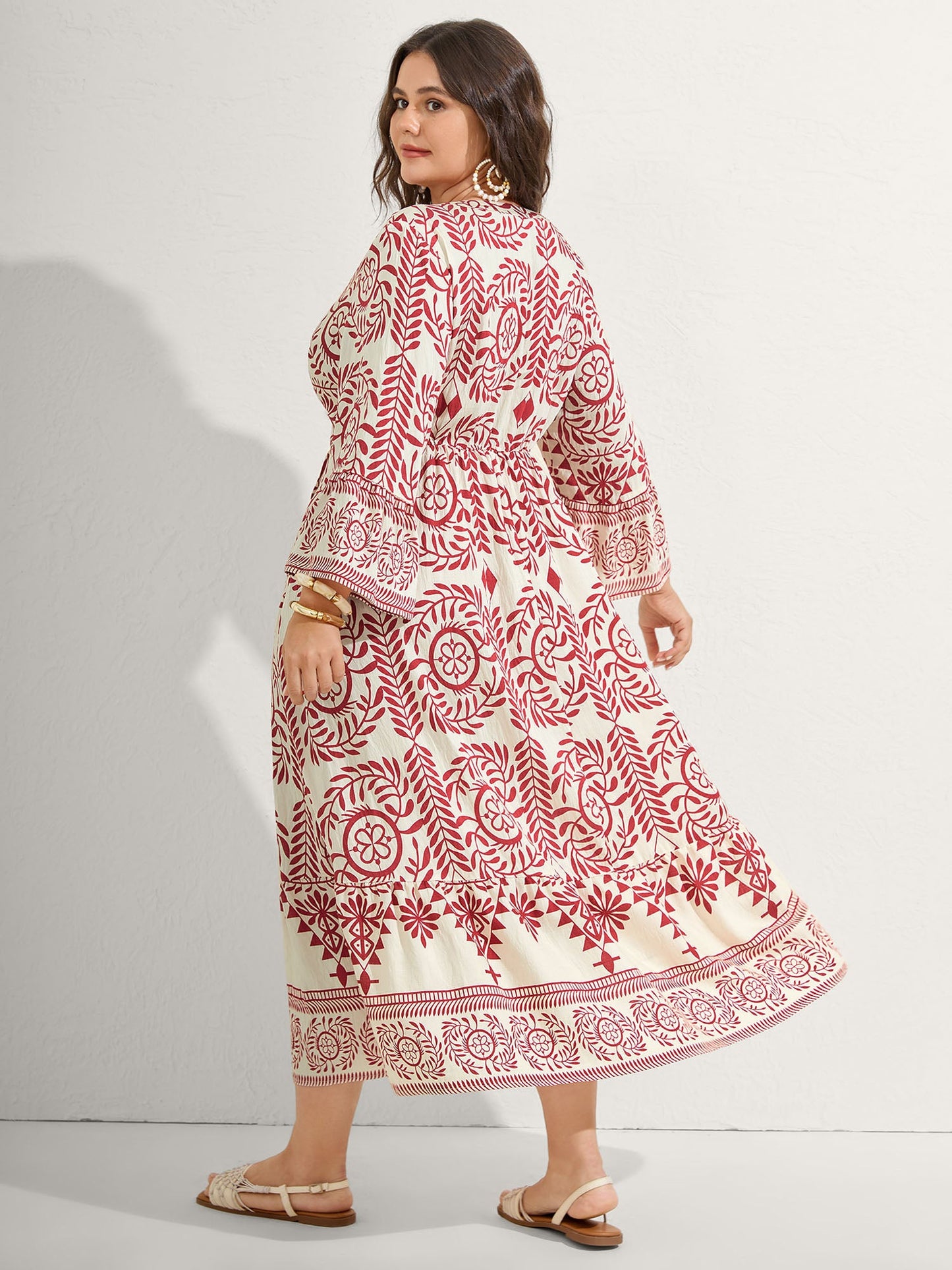 Ornate Print Color Contrast Midi Dress