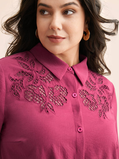 Shirt Collar Broderie Anglaise Tie Knot Blouse
