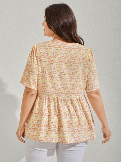 Floral Embroidery Neck Tie Blouse