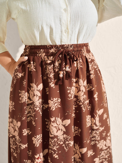 Large Floral Print Waist-Tie Midi Dress