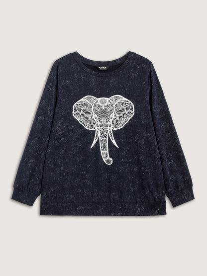 Elephant Motif Crew Neck Sweatshirt