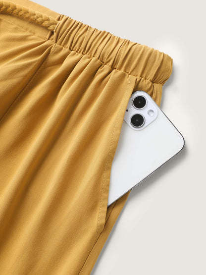 Waist-Tie Ornaments Button Detail Wide-Leg Pants