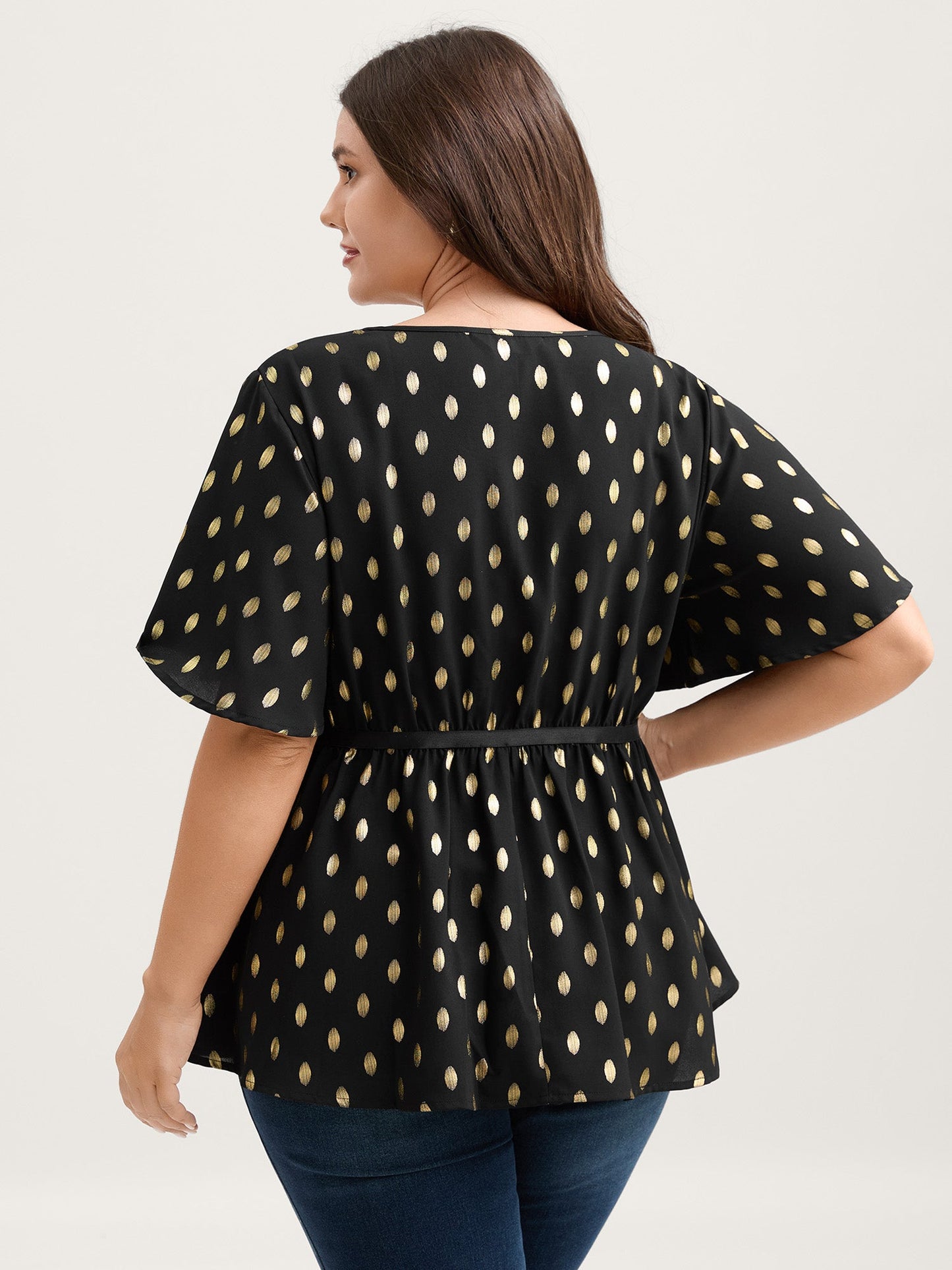 Shimmery Sequin Polka Dots Waist-Cinched Blouse