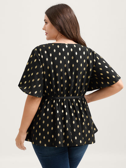 Shimmery Sequin Polka Dots Waist-Cinched Blouse