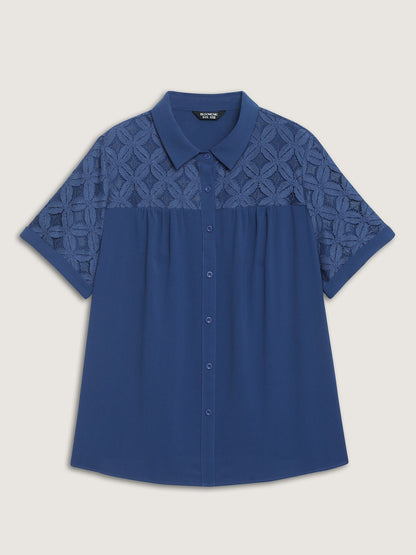 Lace Button Down Solid Shirt