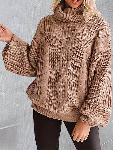Women's Long Sleeve Turtleneck Chunky Knit Loose Sweater