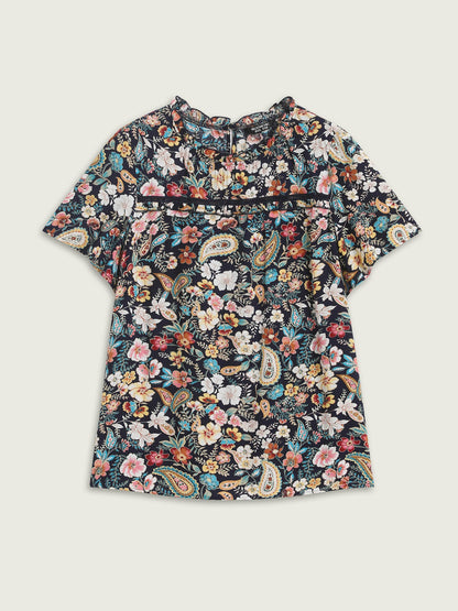 Paisley Print Lace Ruffled Blouse