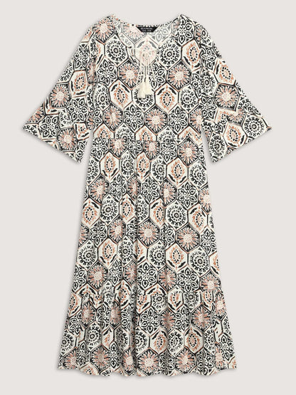 Ornate Print Neck-Tie Maxi Dress