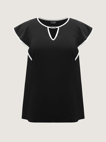 Ruffled Bodice Color Contrast Blouse