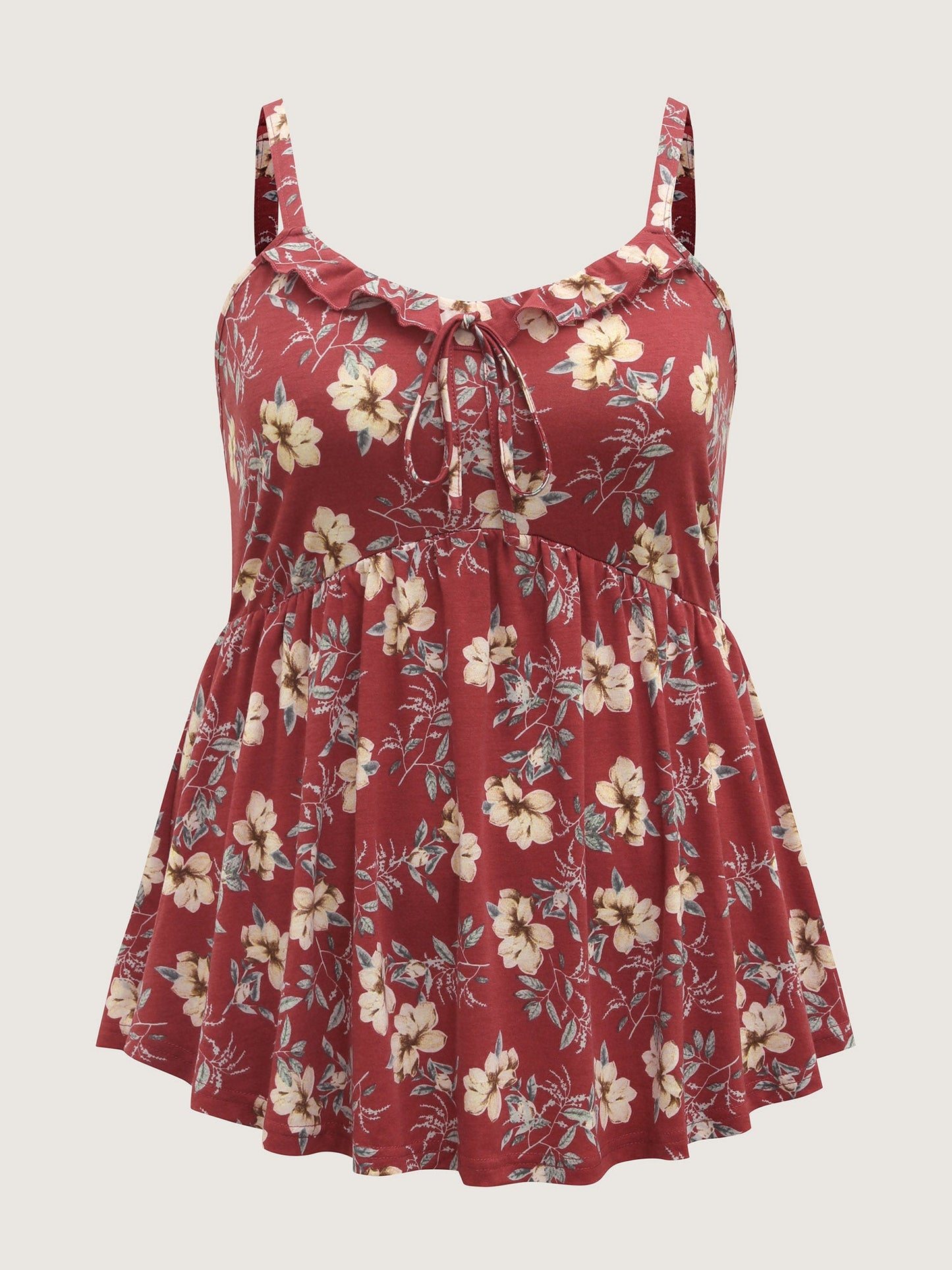 Fall Florals Ruffled Neck-Tie Tank Top