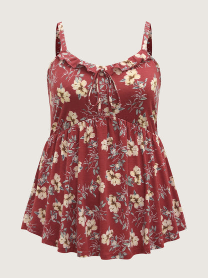 Fall Florals Ruffled Neck-Tie Tank Top