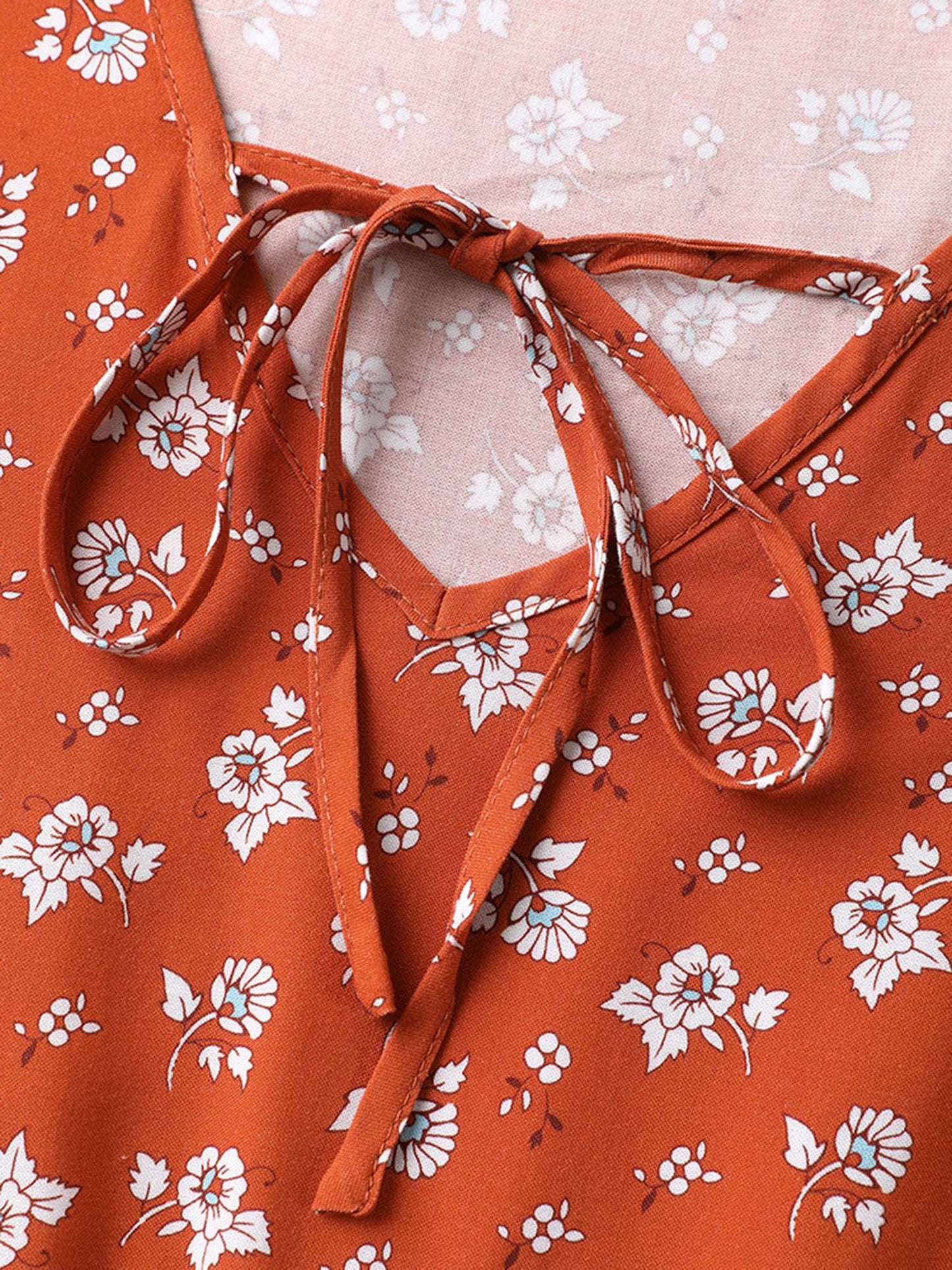 Floral Print Neck Tie Flared Blouse