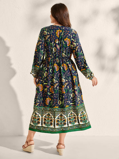 Floral Contrast Print Pockets Maxi Dress