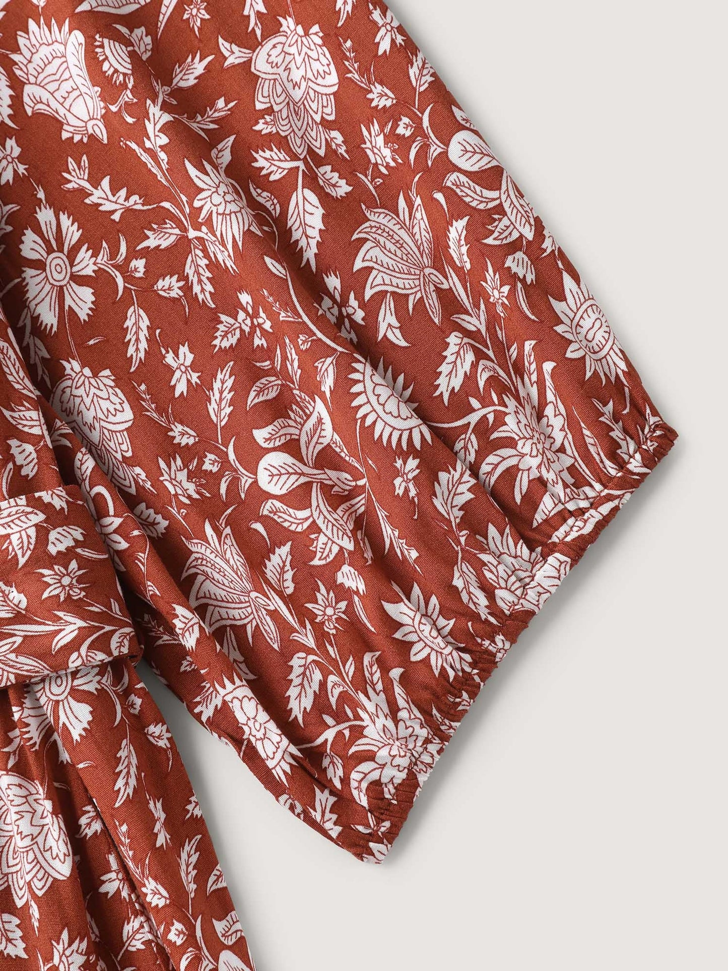 Rayon Silhouette Flower Side-Tie Midi Dress